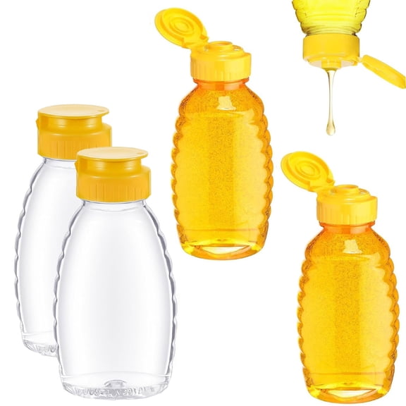 Honey Bottles 6 oz,TGY 4 Pack Empty Honey Squeeze Bottle with Lid, Clear Plastic Honey Bottles,Clear Empty Honey Containers for Storing and Dispensing