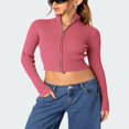 thumbnail image 4 of Ladies‘ Fitted Short Knitted Sweater in Solid Color with Zipper Closure, 4 of 7