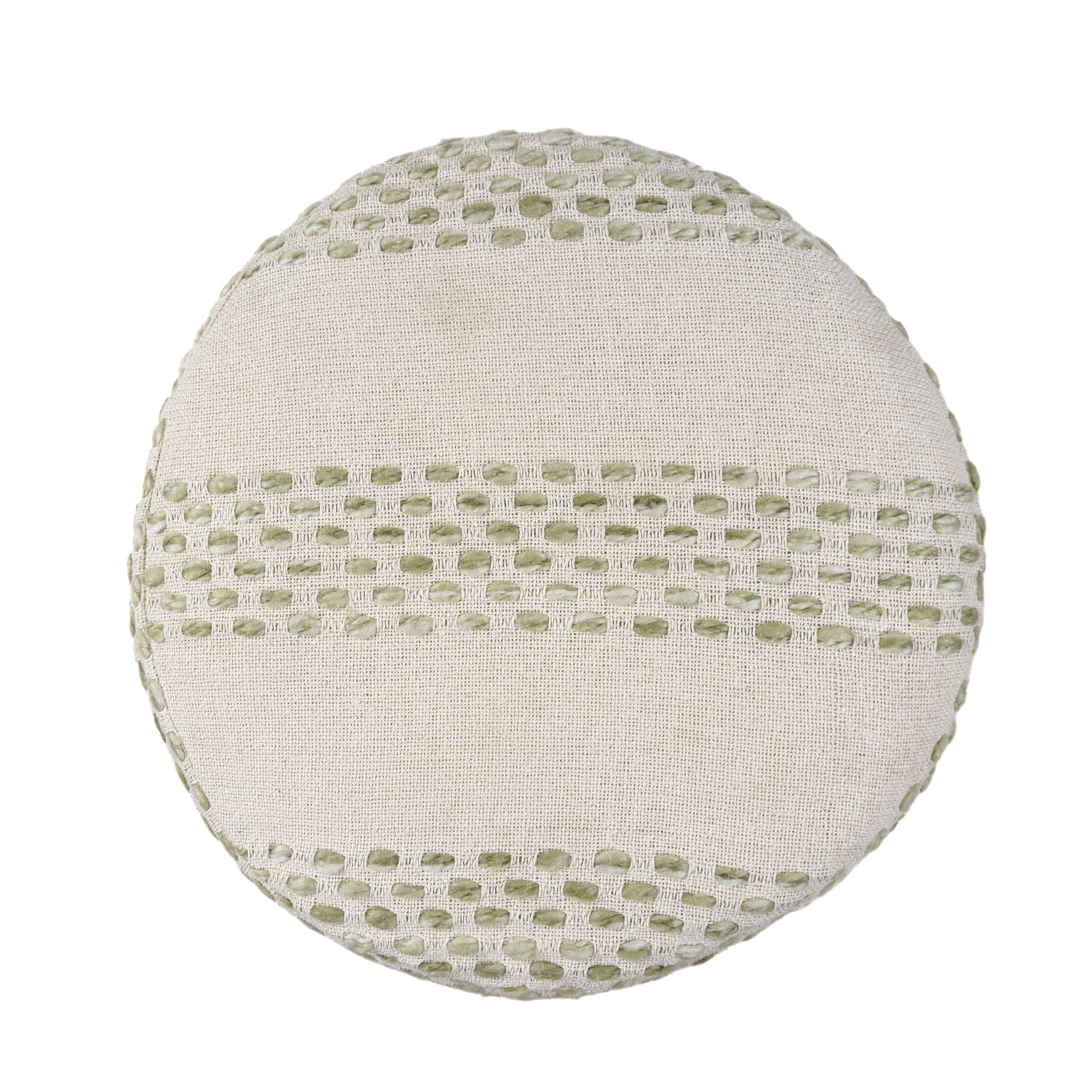Ox Bay Amadeus Striped Farmhouse Cotton Ultra-Soft Indoor Ottoman Pouf, White/ Sage, 18" x 18" x 14"
