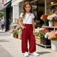 thumbnail image 5 of Hurxie Girls Wide Straight Leg Loose Sweatpants Elastic Waist Casual Jogger Pants with Pockets Wine,7 Years, 5 of 7