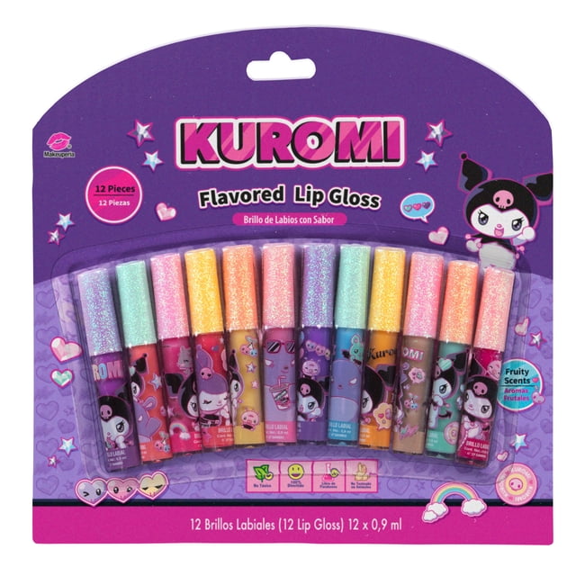 Set De 12 Brillos Labiales Infantil Sanrio Kuromi Gloss Para Niñas Con Sabores Frutales, Fórmula Suave, No Tóxica, Libre De Parabenos