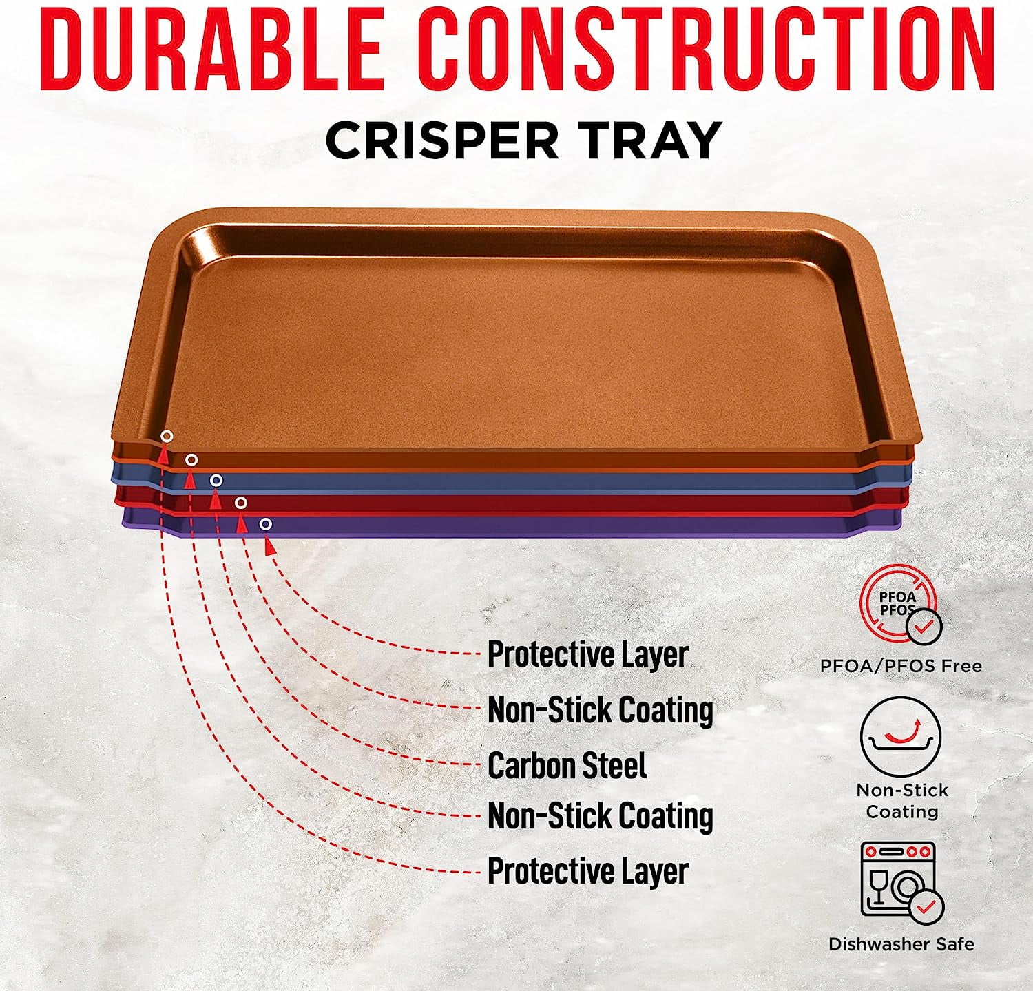 BAKKEN Air Fryer Tray – 2-in-1 Nonstick Crisper Basket with Elevated Mesh for Oven Use, Ceramic Coating, Extra-Large 9.5" x 13", Copper