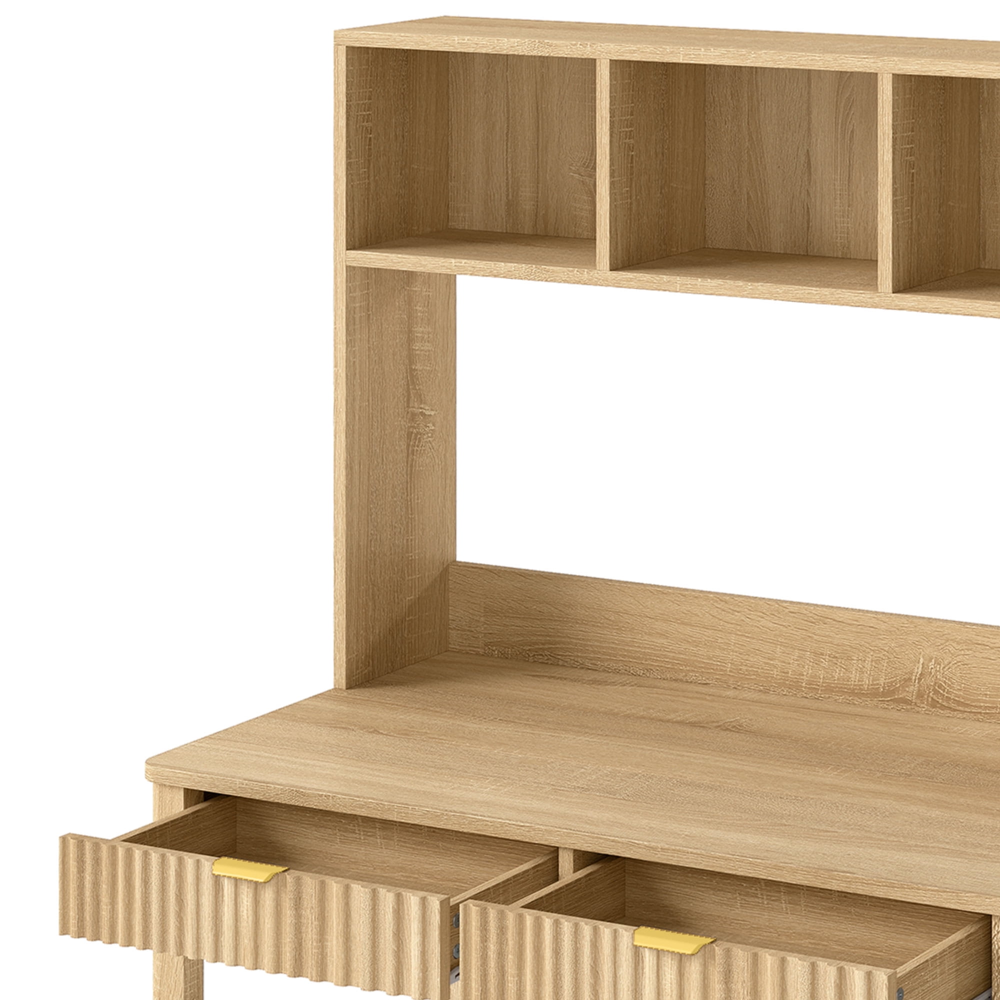 Craftian 55" Computer Desk with LED Light & Hutch,  Home Office Desk Executive Desk with Drawers, Oak