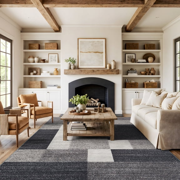 World Rug Gallery Modern Boxes Design Non-slip (Non-skid) Gray 7'10" x 10' Area Rug