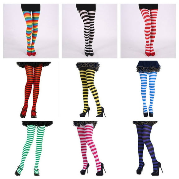 Yoetaun Women Girls Rainbow Multicolor Striped Tights Opaque Stockings Pantyhose for Christmas Halloween Cosplay Costume Color 1