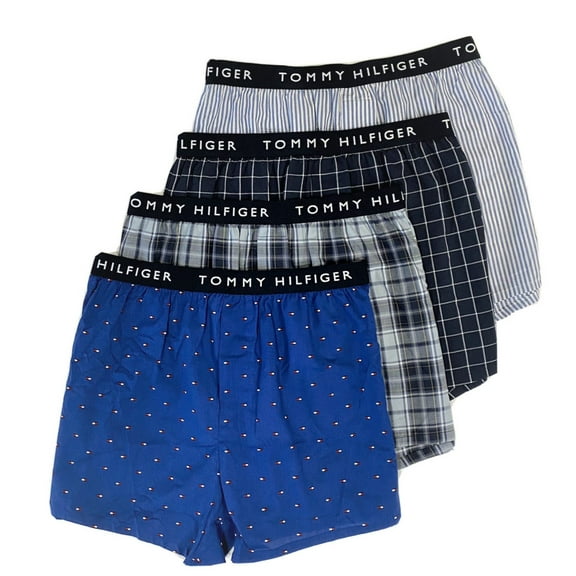 TOMMY HILFIGER MEN X4 - 20 OCEAN MEDIUM - 4 PACK SLIM FIT WOVEN BOXER UNDERWEAR