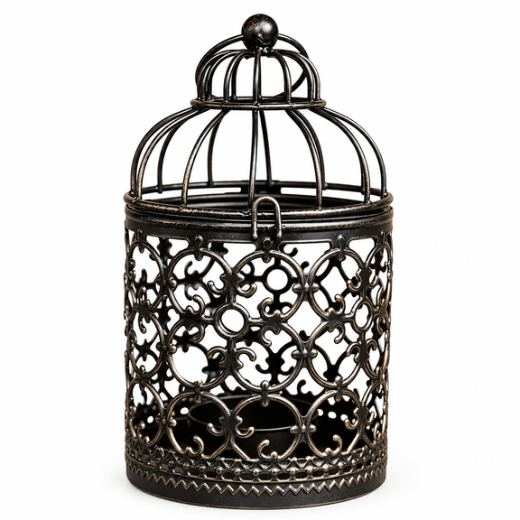DVWY Hanging Birdcage Tealight Candle Holder Lantern, Black
