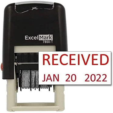 Received - ExcelMark Self-Inking Rubber Date Stamp - Compact Size - Red Ink