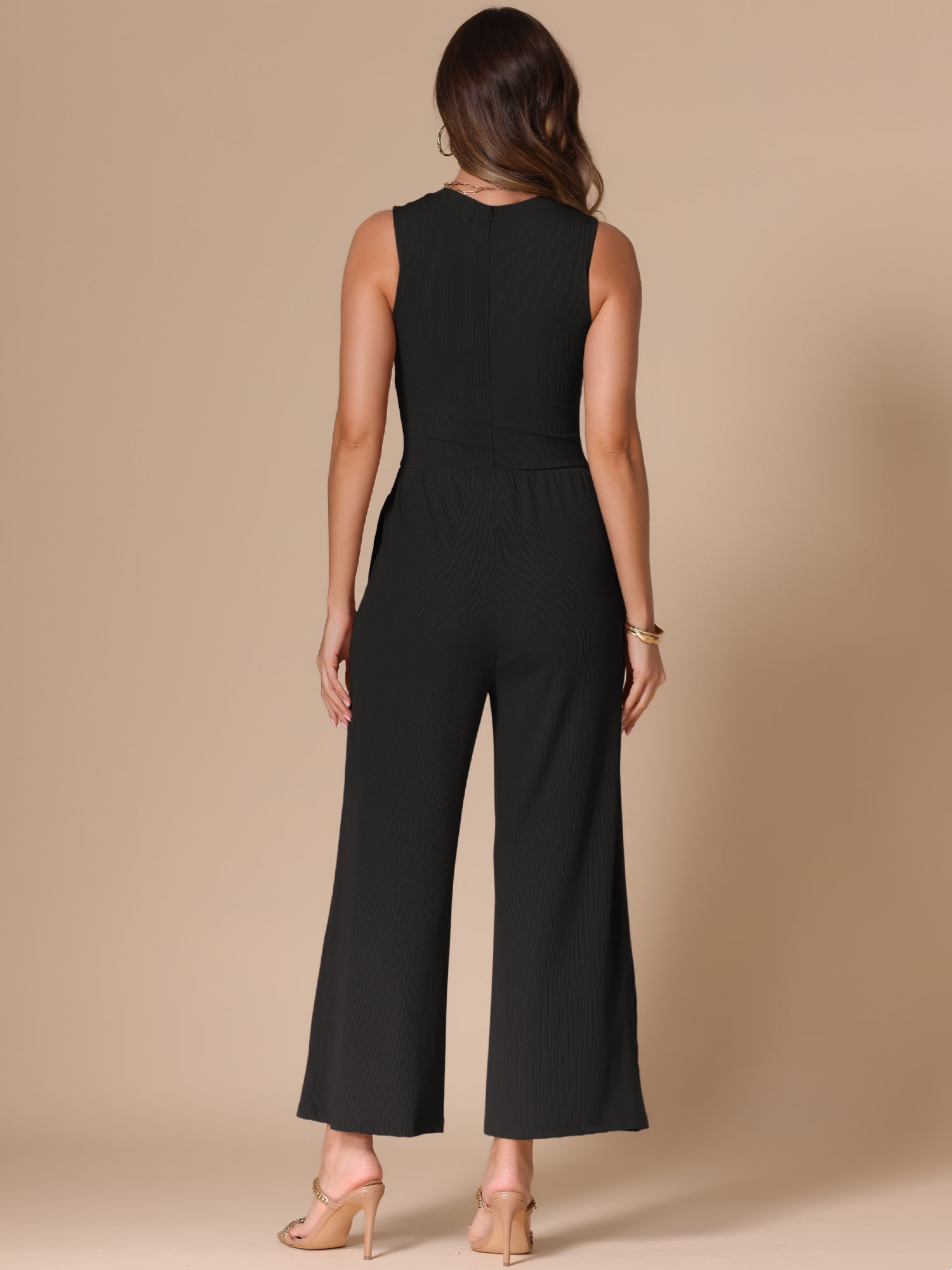 DARING DIVA Women's Casual Sleeveless Crew neck Wide Leg Jumpsuits S Black