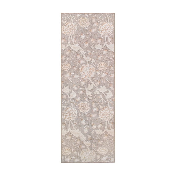 My Magic Carpet 2.5'x7' Machine Washable Non-Slip Kitchen Hallway Runner Rug, Kalini Floral Natural