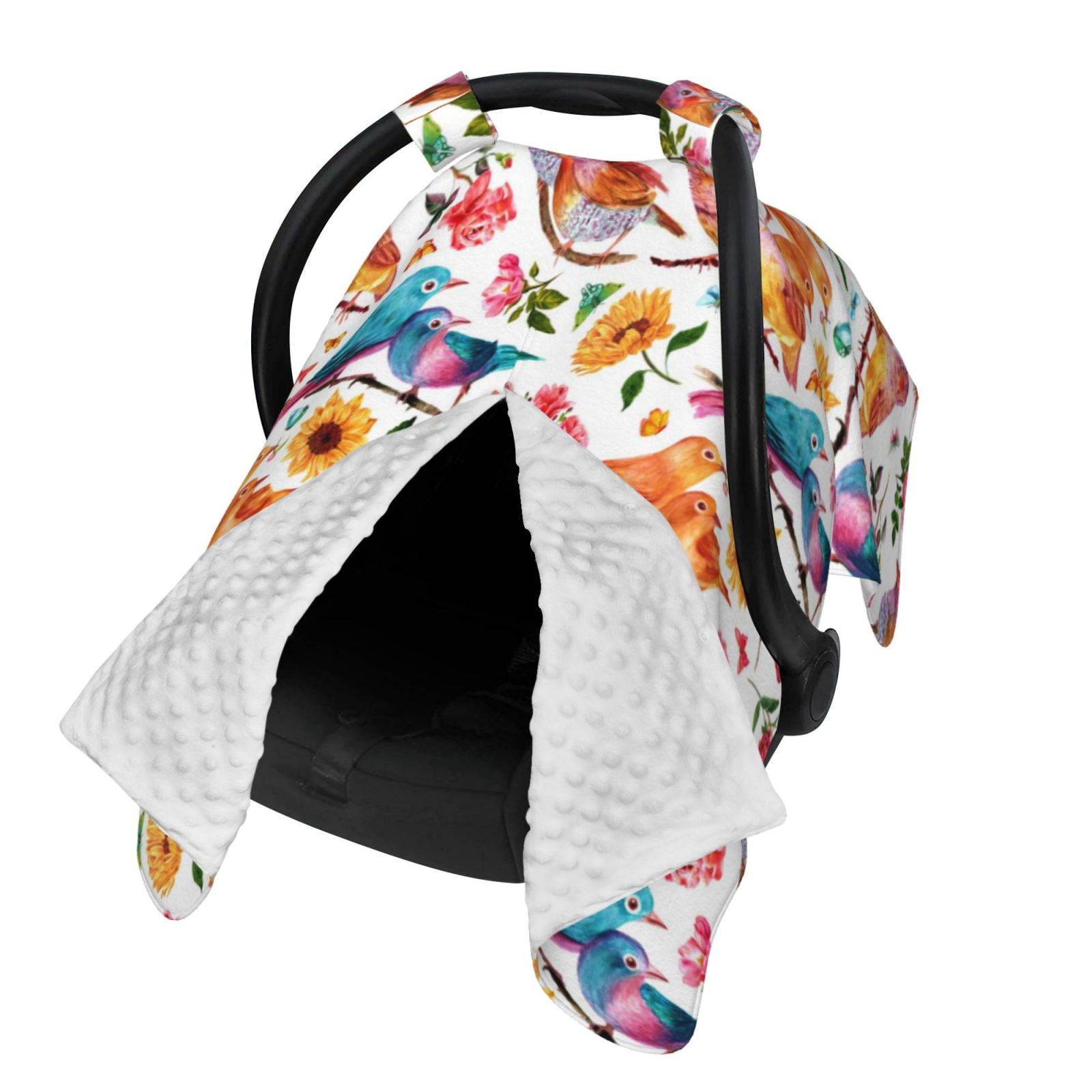 Naloa Flowers Birds And Butterflies Baby Car Seat Cover, Breathable Baby Carrier Cover, Multiuse Baby Carrier Cover & Nursing Breastfeeding Cover