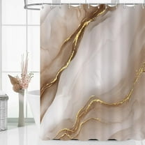 Brown Modern Shower Curtain, Brown Mix Gold Ombre Marble Texture Luxury Bathroom Curtain Waterproof Fabric Machine Washable with Hooks, 36" Wx72 L