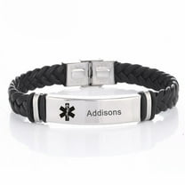Mens Stainless Steel Braided Leather Addisons Medical Alert Wristband Sos ICE Medical ID Bracelet Awareness Emergency for Husband Son Boyfriend Grandpa Dad,Addisons