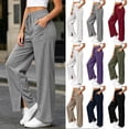 thumbnail image 2 of Qingpeng Womens Drawstring Elastic High Waisted Wide Leg Sweatpants Side Split Hem Soft Heather Knit Baggy Flow Casual Pants, 2 of 9