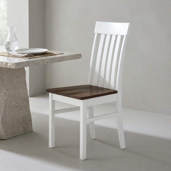 Barara King Armless Dining Chair Set of 2 with Slatted High Backrests, Kitchen Chair Design for Dining Room, Bistro and Breakfast Nook, White