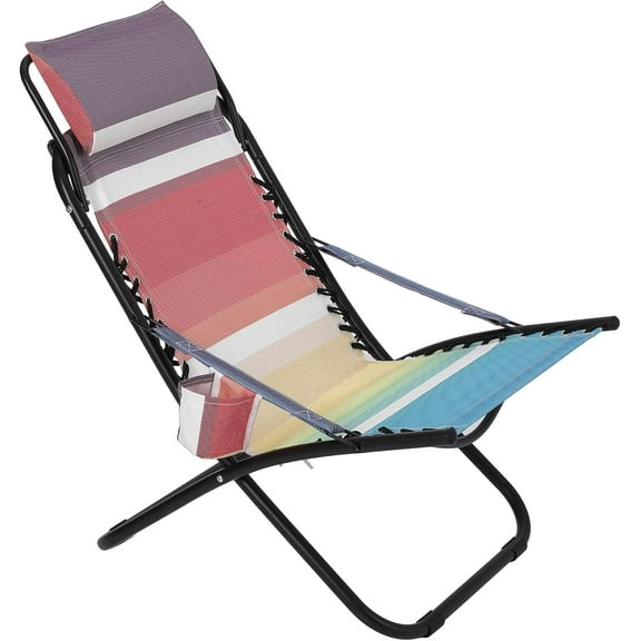 Riedhoff Lightweight Beach Chair with Cup Holder & Carry Bag, 22 x 26 x 35", Rainbow Stripes