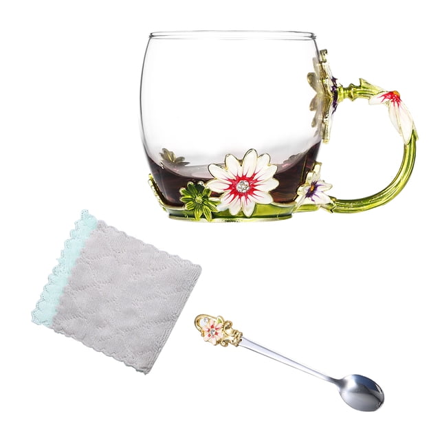 Kearding 350ml esmalte azul rosa flor taza de café de cristal 320ml Margarita leche té copas de vino whisky cóctel regalo chupito taza con cuchara Teteras Crisantemo Verde 320ML Kearding HA005099-03B