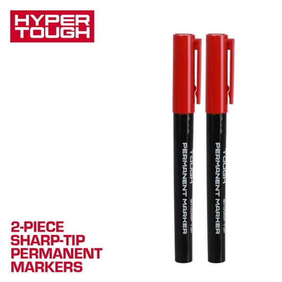Hyper Tough 2-Piece Sharp-Tip Permanent Marker Set, Red