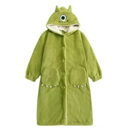 

CoCopeaunt Women Winter Warm Fleece Nightgown Green Lovely Plush Robes Flannel Sleepwear Cute Kawaii Cartoon Pajama Set Homewear Nightwear