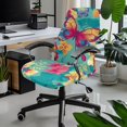 thumbnail image 2 of POLERO Stretch One Piece High Back Computer Office Chair Slipcover, Butterfly Floral Elastic Brushed Fabric Comfortable Chair Covers for Workspace Gaming, 2 of 7