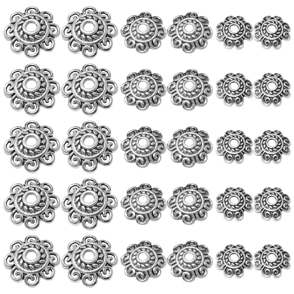 300 Pcs Flower Bead Caps, Antique Silver Spacer Beads Caps, Tibetan Alloy Loose Bead Caps for DIY Jewelry Making, 3 Sizes, Perfect for Bracelets, Earrings, Necklaces, and Pendants