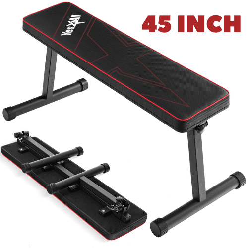 Yes4All 45inch Flat Weight Bench - 2.5" Thick Cushion Foldable Bench Press with Non-Slip Foot Caps