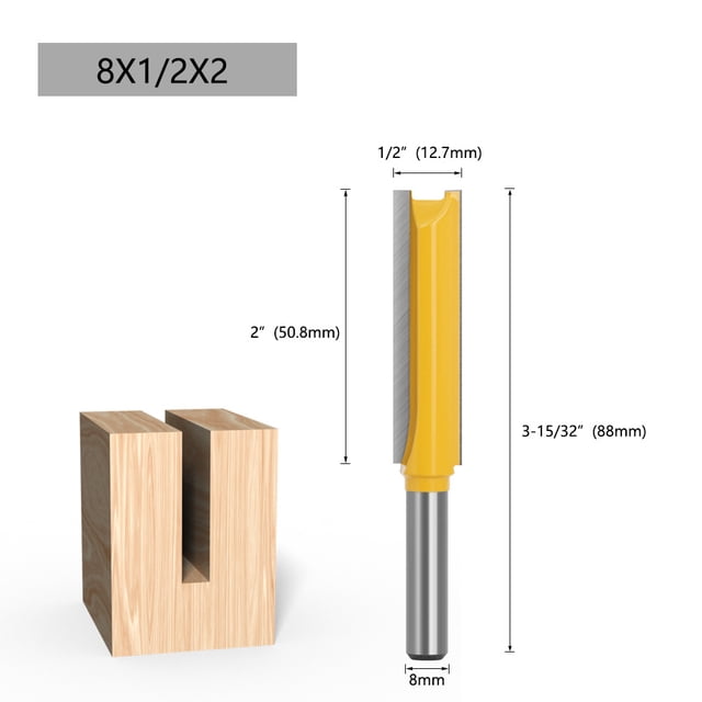 Lavie 8mm x 1/2 Inch x 50mm Extended Blade Slotting Knife, Double-Edged Straight Router Bit for Woodworking Machines, Durable Non-Imported Woodworking Milling Cutter with Long-Lasting Performance,