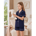 thumbnail image 3 of Girls Lapel Button Down Pajama 2 Piece Set Short Sleeve Top and Shorts 100% Cotton Solid Color Girls Sleepwear Loungewear Set, 3 of 6