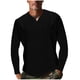 thumbnail image 4 of Blusas y camisas de manga larga con cuello en V para hombre, estilo casual, de color liso, con empalme, de manga larga y cuello en V, de poliéster y algodón., 4 of 8