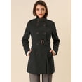 thumbnail image 3 of Abrigo de invierno con cinturón y bolsillos con doble botonadura y cuello alto para mujer Negro L, 3 of 7