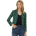 thumbnail image 1 of INSPIRE CHIC Blazer Court à Carreaux Extensible à Revers Cranté pour Femmes Vert m, 1 of 4