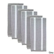 Solid and Stripe Waffle Kitchen Towel, Six Pack, Gray