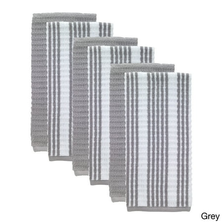 Solid and Stripe Waffle Kitchen Towel, Six Pack, Gray