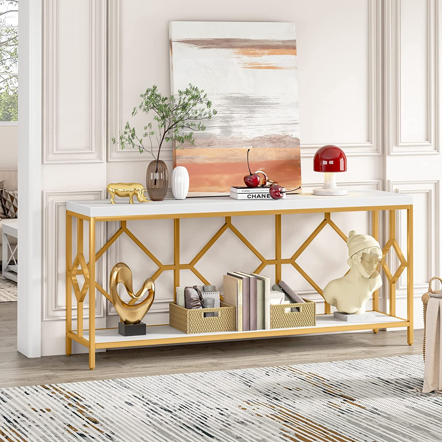 71 Inch Extra Long Console Table, Modern Narrow Sofa Table Entry Table Behind Couch Table with ...