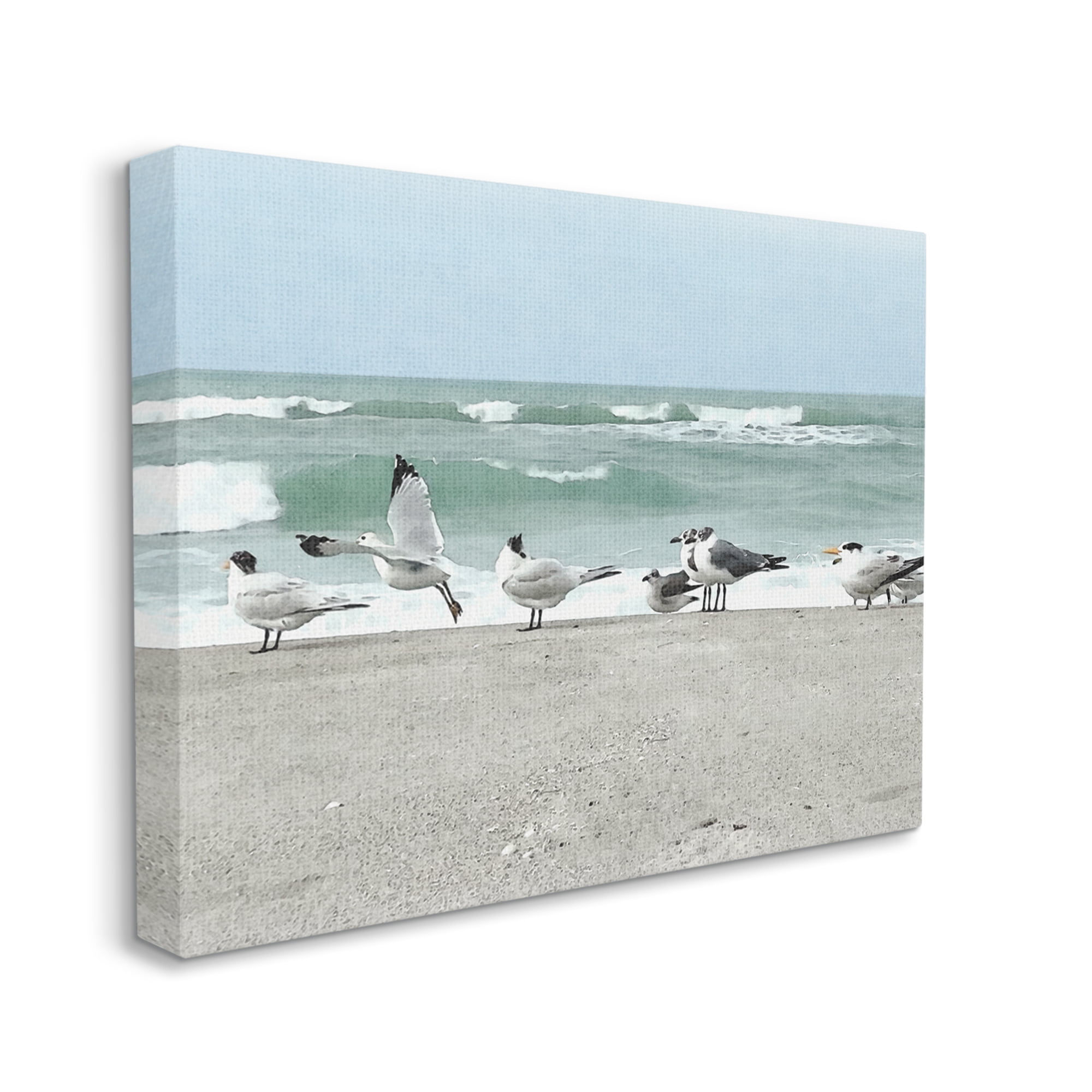 Stupell Industries Birds Gathering On Shore Rolling Ocean Waves Coastal Painting Gallery Wrapped Canvas Print Wall Art
