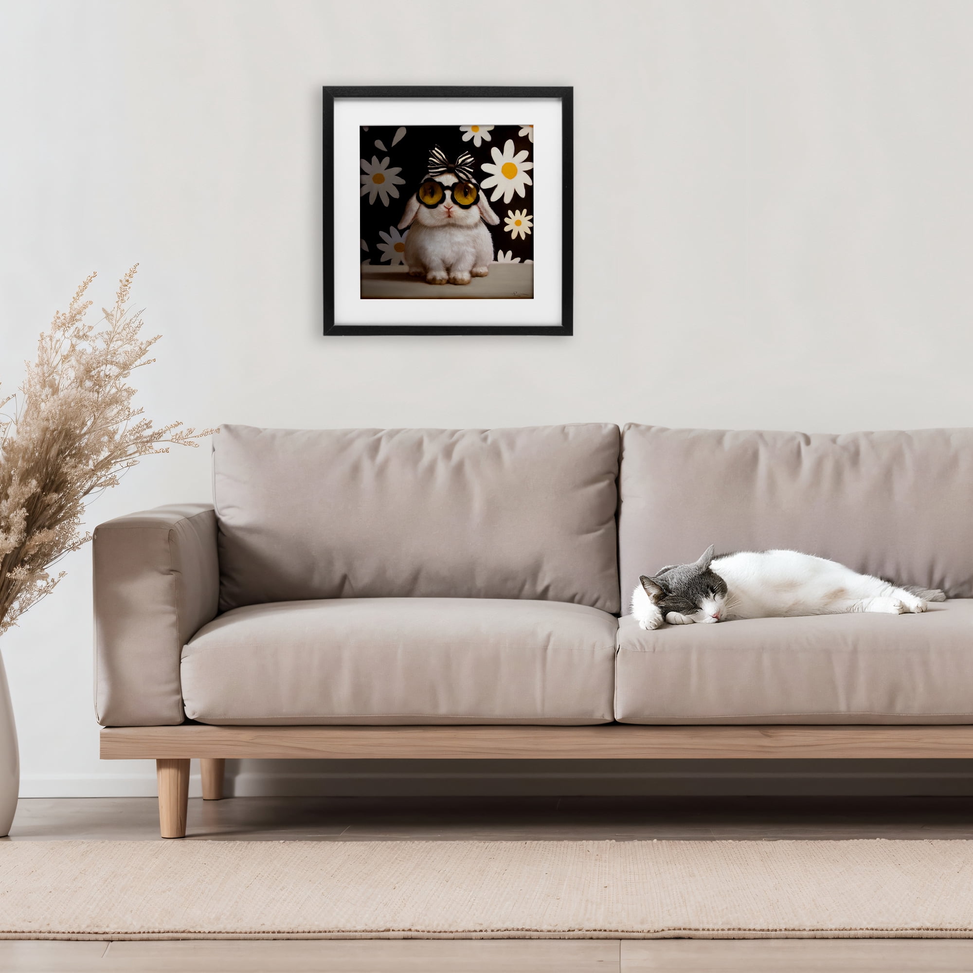 Stupell Industries Boopsie Daisy Bunny Black Framed Print Under Glass, design by Lucia Heffernan