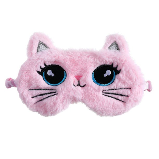 Antifaz para dormir de animales lindos, antifaz para dormir de felpa suave, venda para los ojos con ojos de gato y gatito de dibujos animados encantadores para mujeres y niñas, siesta nocturna para d