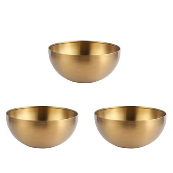 3X Capacity Stainless Steel Salad Bowls Korean Soup Rice Noodle Ramen Bowl Kitchen Food Container,Gold,15X7CM