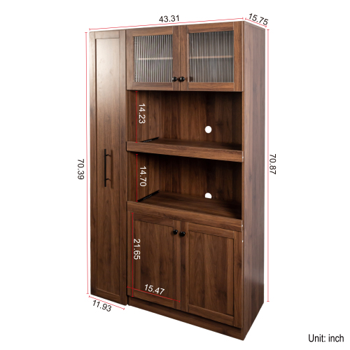 Kitchen pantry cabinet with multi-functional pull-out multi-tier storage shelf,Farmhouse Storage Cabinet with 4 Doors,Pantry Organizers for Kitchen,Dining Room