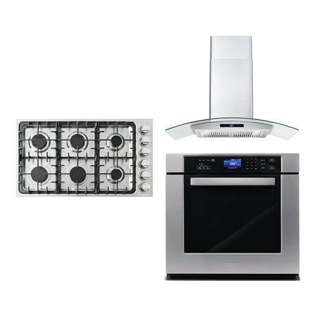 3 Piece Kitchen Package With 36  Gas Cooktop 36  Wall Mount Range Hood 30  Single Electric Wall Oven