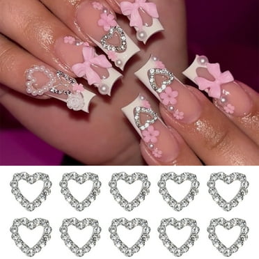 Quqiuxian 10pcs Rhinestones Nail Charms Heart Shape Nail Decors Nail Charms For Nails Manicure Rhinestones Nail Charms For Nail Art Manicure Supplies