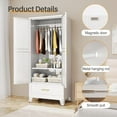 thumbnail image 4 of Metal Armoire Wardrobe Closet with Hanging Rod, Clothing Storage Cabinet with Adjustable Shelf and Drawer for Laundry Room, Bedroom, Home Office, Bathroom, 71" White Large Capacit, 4 of 7