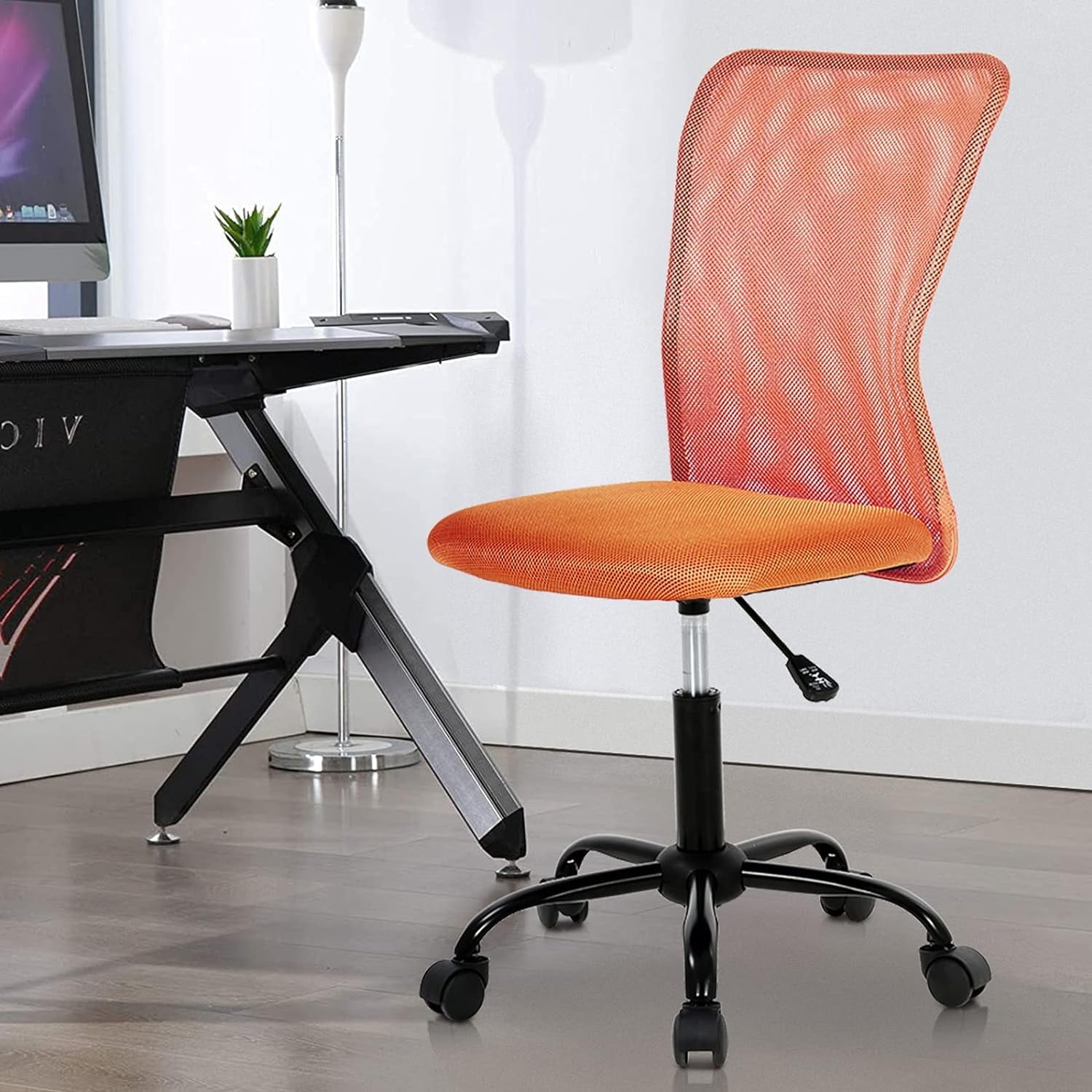 Armless Office Chair Ergonomic Desk Chair Computer Chair Mesh Home Desk Chair with Adjustable Lumbar, Rolling Swivel Office Chair Mid-Back Task Chair for Adults (Orange)
