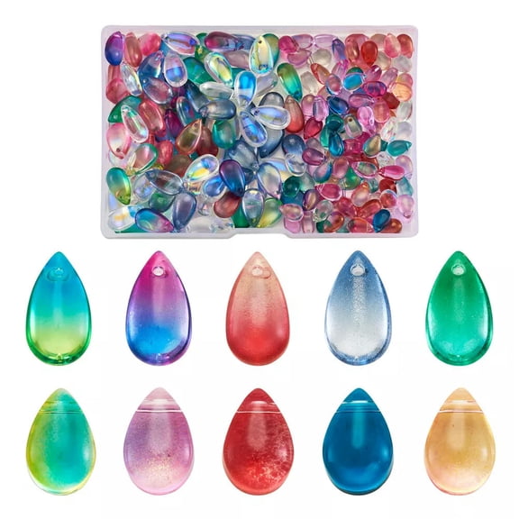 GKNET 200pcs Teardrop Crystal Glass Beads Multicolor Water Drop Glass Loose Beads