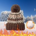 thumbnail image 2 of Nooxsoe Women's Pom Hats Thick Chunky Hats Thick Knitted Windproof Pom Beanie Thick Stretchy Knitted Warm Knit Cuffed Caps Loose Knitted Hat Knit Cuffed Beanie Womens Hat Coffee a, 2 of 4