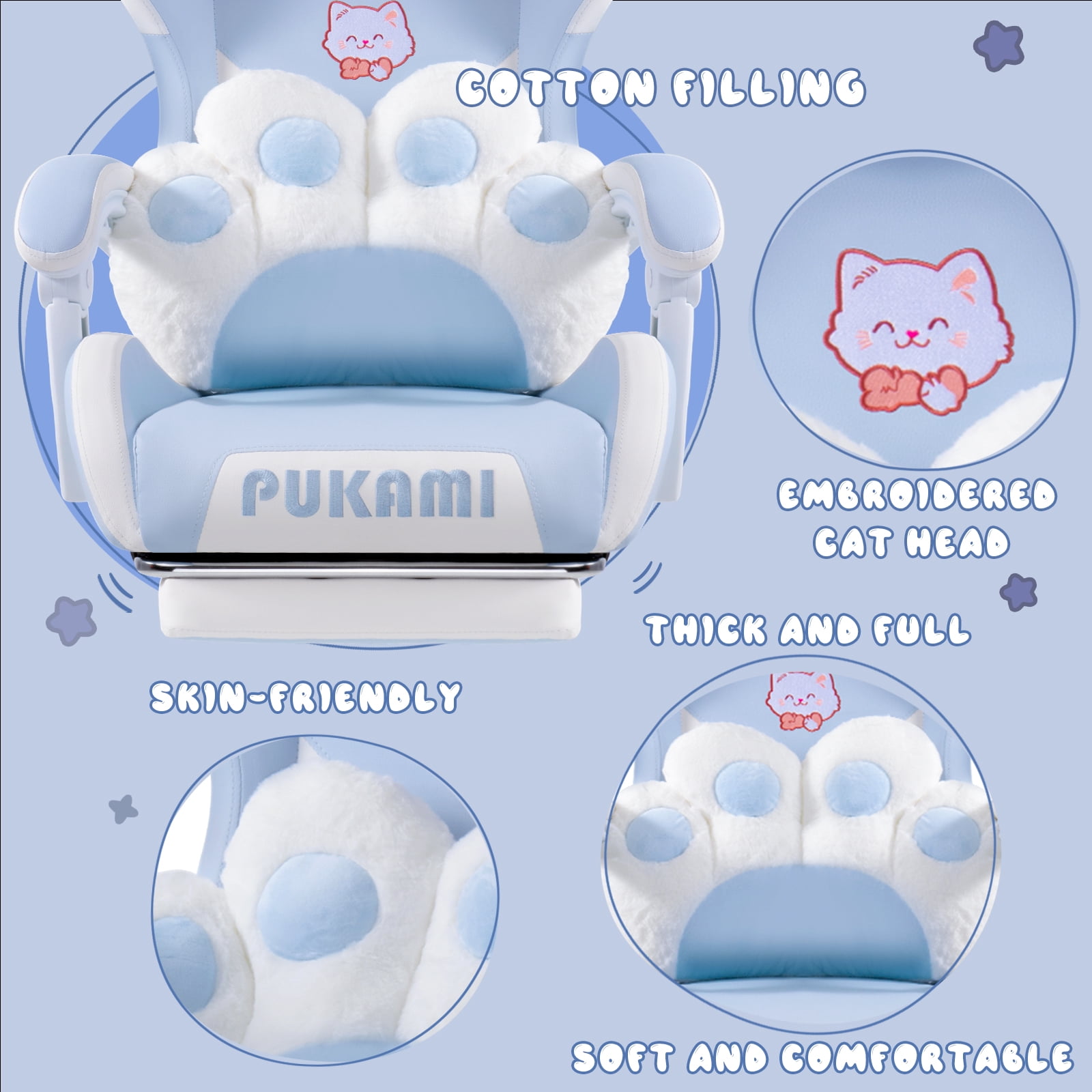BOSSIN Gaming Chair,Ergonomic Computer Chair for adult with Cat Paw Lumbar Cushion and Cat Ears