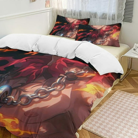 Bh196 PortgasD Ace Bed Duvet Cover Funny Anime Cartoon Bedding Sets Lightweight 3 Piece Comforter Sets, 1 Duvet Cover And 2 Pillowcases ka196(Single135x200cm)