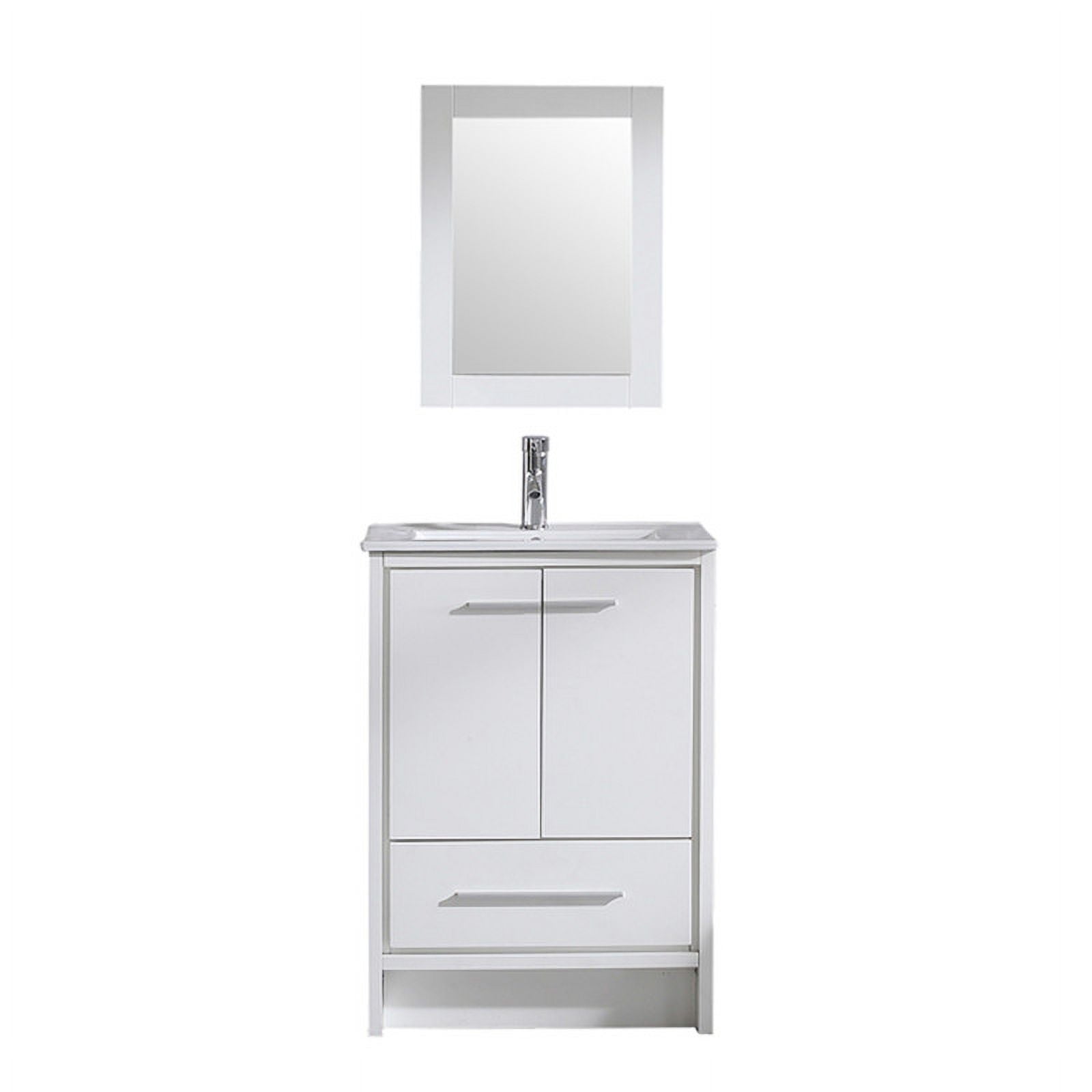Walsport 24" Luxurious Bathroom Vanity with Ceramic Sink and Countertop and Mirror and Faucet,Double Door Stand Floor Cabinet Bathroom Storage Vanity with Pop Up Drain,White