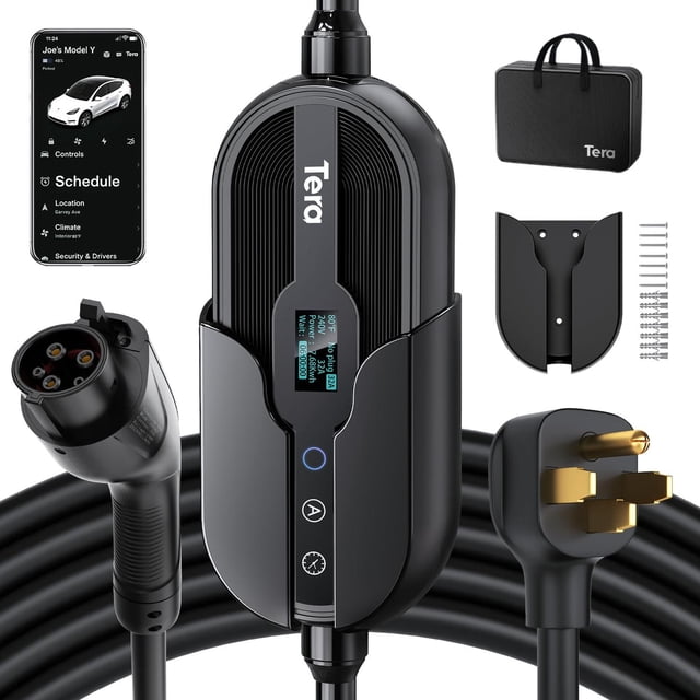 Tera Cargador eléctrico de vehículo Nivel 2: Nivel 1 para Tesla J1772 EV 32A 8A 110V 240V Conector p