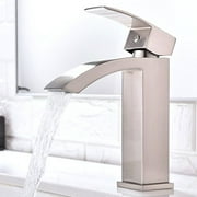 Friho Single Handle Waterfall Bathroom Vanity Sink Faucet with Extra Large Rectangular Spout Brushed Nickel